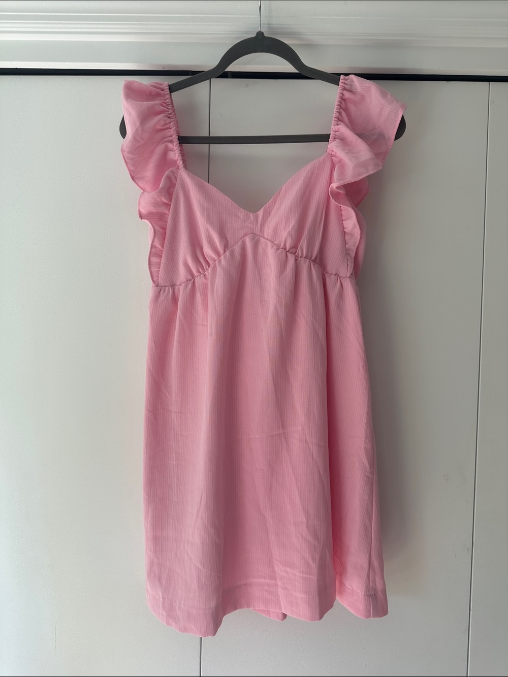 Blu Pepper Light Pink Ruffle-Sleeve V-Neck Tie Dress